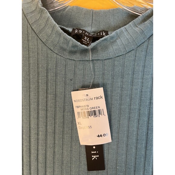 Kenedik Ribbed Knit T-Shirt Dress XL Moss Green Mock Neck Short Sleeve NWT - Picture 4 of 8